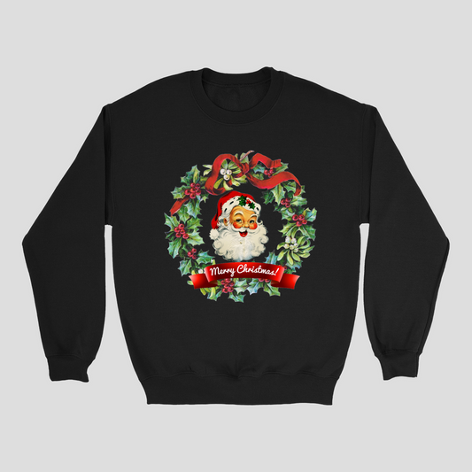 Merry Christmas Santa in Wreath Sweatshirt