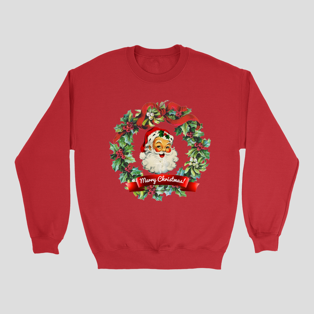 Merry Christmas Santa in Wreath Sweatshirt