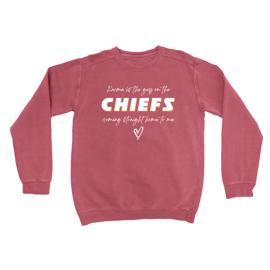 Karma Is The Guy On The Chiefs Sweatshirt Travis Kelce Taylor Swift Shirt Football Chiefs Jersey Sweatshirt Travis Kelce Football NFL