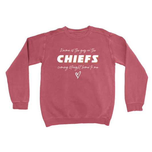 Karma Is The Guy On The Chiefs Sweatshirt Travis Kelce Taylor Swift Shirt Football Chiefs Jersey Sweatshirt Travis Kelce Football NFL