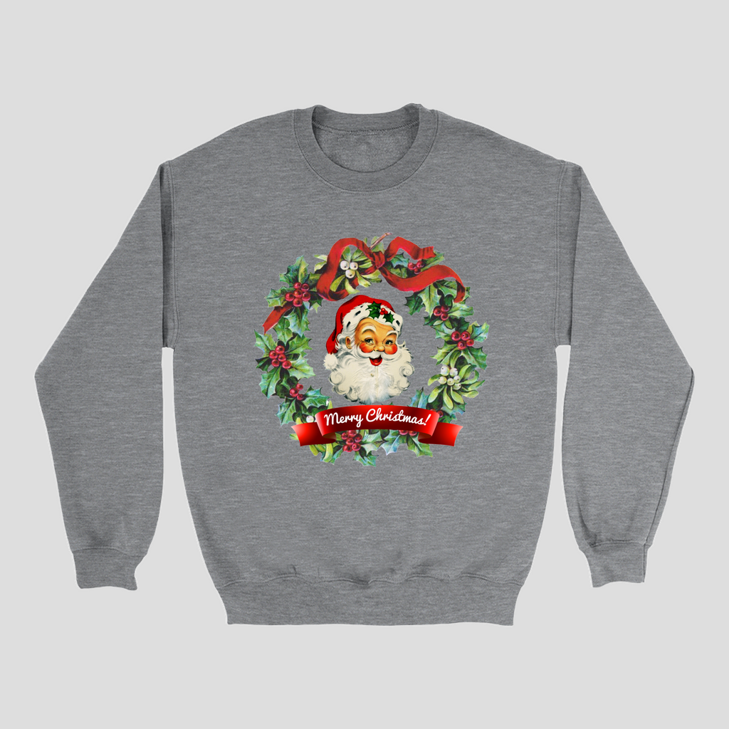 Merry Christmas Santa in Wreath Sweatshirt